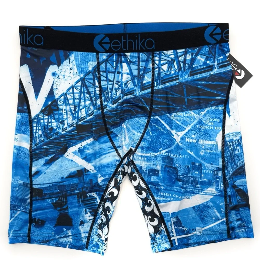 Ethika New Orleans NOLA Boxer Briefs Mens XL Underwear Blue Black Fleur de Lis